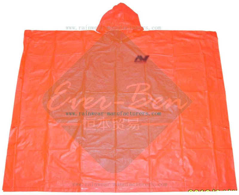 Orange plastic rain poncho supplier